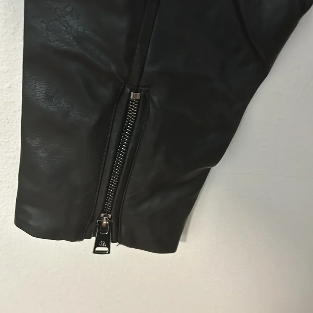 Eloide Faux leather Moto Jacket, black, silver zip, women’s size Large.